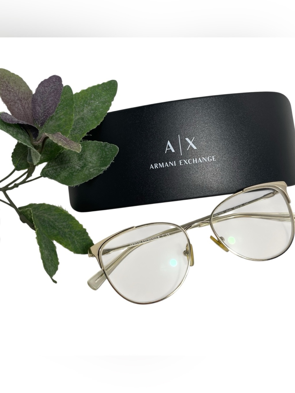 Armani Exchange Gold Metal Round Eyeglass Frames with Black Case
